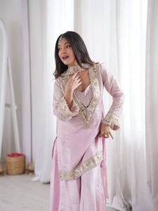 Designer Pink Embroidered <b>Kurta</b> Sharara Set with Dupatta | Mirror & Zari Work Ethnic Wear Suit for Women | Festive Wedding Party - Product Image 2