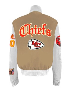 Chaqueta Varsity de Lana y Cuero Estilo Inglés Antiguo de los Kansas City Chiefs, Color Camel - AR - Product Image 2