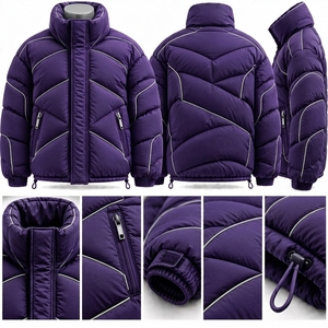 <b>Men's</b> <b>Purple</b> Color Puffer Jacket Winter Coat Stand Collar Zip Up Outdoor Streetwear Custom Private Label OEM ODM - Product Image 3