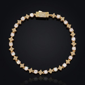 Luxury Gold Star Tennis Bracelet Men <b>Iced</b> <b>Out</b> CZ Round Cut <b>Chain</b> Link Custom Clasp Hip Hop Bracelets for Men - Product Image 2