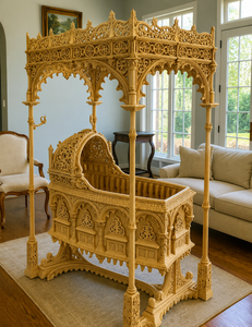 Cuna Mecedora de Madera de Lujo Clásica para Bebé con Tallado Intrincado, Compra una Elegante Cuna Mecedora para Recién Nacido para Decoración de Bodas - Product Image 6