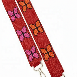 Rose Beaded Handmade Personalized Rectangular Shape Crimson Gold and <b>Silver</b> Cotton Base Sports Roll Tide Purse Strap. - Product Image 5