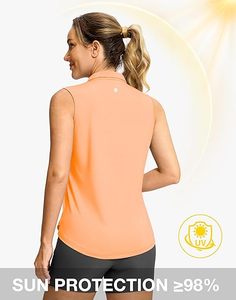 Polo sans manches pour femme, orange uni, séchage rapide, tricoté, décontracté, pour le golf et le tennis, t-shirts personnalisés par sublimation - Product Image 2