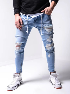 Jeans de Pierna Recta para Hombre con Logotipo Personalizado, Pantalones de Mezclilla de Marca, Lavado Claro, Cintura Media, Casuales, Transpirables, de Algodón, Calidad Premium, para Verano - Product Image 1