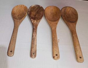 Cuillère en bois sculptée de qualité supérieure, style nautique Noorbaba, motif floral, matériau organique, 8 pouces (20 cm), utilisation en restaurant - Product Image 4