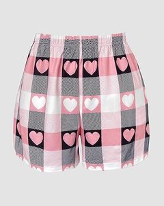 Haut de nuit tricoté gris à manches courtes pour femme avec ourlet géométrique rose – Tenue décontractée d'été - Product Image 2