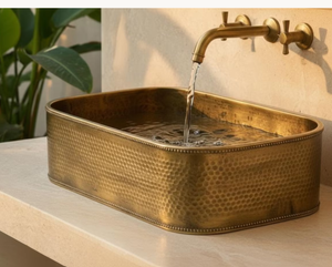 Luxury Brass Metal Vessel Sink Round Hammered Bathroom Basin <b>Set</b> Artisan Handcrafted Copper Washbowl Plumbing Art Sink - Product Image 4