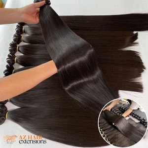 Couleur noire os cheveux raides Double dessiné paquets de cheveux vierges cuticule aligné brillant doux soyeux Extensions de cheveux humains - Product Image 6
