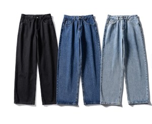 Jean droit homme couleur unie personnalisé style Hip Hop, respirant, écologique, taille mi-haute, léger, toutes saisons - Product Image 1