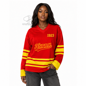 Maillot de hockey sur glace NSPDK Sorority, rouge et or, en maille polyester, anti-humidité, pour performance sportive d'équipe, vêtement de sport - Product Image 5