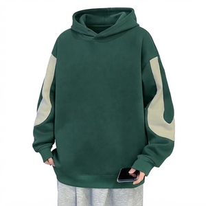 Sudadera con Capucha Negra de Manga Larga en Contraste para Hombre, Corte Holgado, Estilo Casual para Otoño - Product Image 1