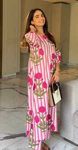 Conjunto Coordinado de Algodón Estampado a Mano La Rose, Conjunto Informal para Uso Diario, Conjunto de Algodón para Fiesta, Conjunto Coordinado de Kurta y Pantalón de Algodón - Product Image 3