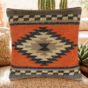 Coussin carré artisanal en laine et jute, motif abstrait doux, taille et couleur personnalisables, pour chaise et dossier de chaise d'hôtel - Product Image 5
