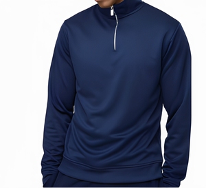 Men's Quarter Zip Knitted Sweatshirt Solid Color Regular Fit Stand Collar Autumn Wear Breathable Long Sleeve Casual Top - Product Image 2