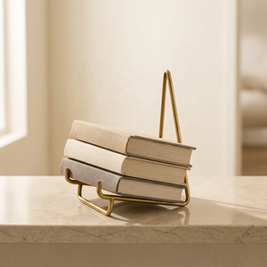 Support de livre minimaliste doré avec structure en A ouverte pour l'affichage de plats, d'œuvres d'art, de photos et l'organisation des étagères - Product Image 1