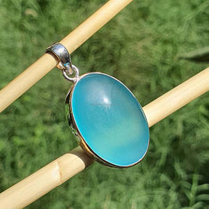 Colgante de Plata de Ley 925 con Calcedonia Azul Ovalada Grande, Chapado en Oro, Joyería Clásica para Bodas, Collar para la Elaboración de Joyas - Product Image 1
