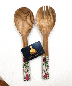 Juego de Servidores de Ensalada de Madera Natural Ecológica con Diseño de Granada, Utensilios de Cocina con Mango Largo - Product Image 5