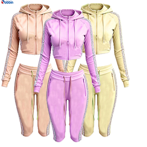 <b>Women's</b> 2Pcs Sporty Set Hooded Zip-Up Top <b>Capri</b> Pant Solid Color Rhinestone Trim Knitted Spandex Polyester Breathable All Season - Product Image 1