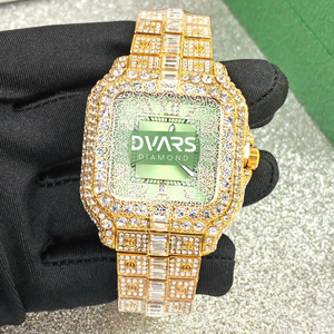Montre à quartz élégante à cadran carré unisexe, entièrement incrustée de cristaux, luxe hip-hop, bracelet 20 mm, montre-bracelet à aiguilles 42 mm - Product Image 1