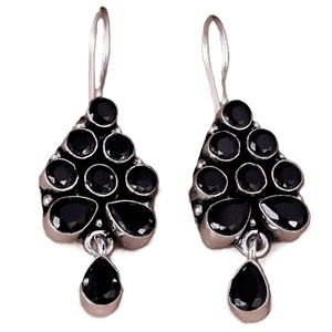 Pendientes Colgantes de Latón Plateado Antiguo con Ónix Negro y Engaste Bohemia, Hechos a Mano en India, Joyería de Declaración para Fiesta para Mujer - Product Image 6