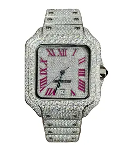 New Iced Out Tester Pass VVS Natural CVD Diamond Watch Pink Dial Luxury Silver Original Hip Hop Men Moissanite Diamonds Wrist