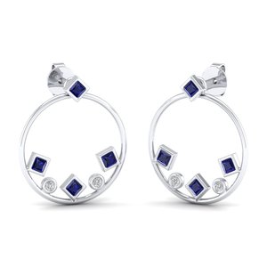 Boucles d'oreilles en or 14 carats certifiées IGI REYES avec diamants certifiés IGI, design élégant, saphir bleu 0,24 carat, bijoux fins - Product Image 5