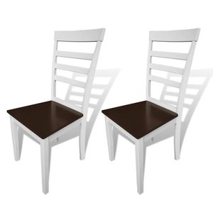 Sedie da pranzo in 2 pezzi in legno massello e MDF di colore bianco e marrone - Product Image 1