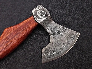 Cabeza de Hacha de Acero de Damasco, Calidad Premium, Patrón Único, Hoja Afilada y Duradera, Diseño Industrial Impresionante Hecho a Mano, Madera de Fresno - Product Image 5