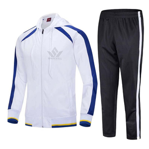 Men's Blue <b>White</b> Solid Hooded Tracksuit Set Full Zip Hoodie <b>Jogger</b> Pants Side Pockets Breathable 100% Cotton Quick Dry Winter - Product Image 2