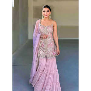 Conjunto de Fiesta para Mujer de Diseñador, Top, Sharara, Plazzo, Dupatta - Product Image 1