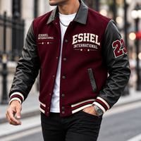 Blouson universitaire noir pour homme avec manches en cuir et broderie de lettres au dos – Veste décontractée d'automne – Prix de gros, OEM, prix abordable, personnalisable