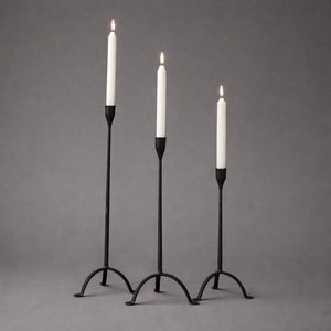 metal taper candle stand set Forged Iron Candle Holders matted <b>Black</b> Candle Taper holder set ideal for dining decor styling - Product Image 1
