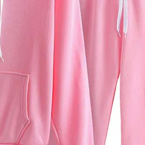 Ensemble de survêtement rose à capuche pour femme, manches longues, couleur unie, pantalon de jogging décontracté avec cordon de serrage et poches latérales, tenue d'automne - Product Image 5