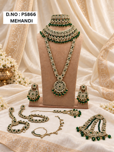 Complete Indian Dulhan <b>Bridal</b> <b>Jewelry</b> <b>Set</b> Cubic Zirconia Choker Long Necklace Earrings Nose Ring Mang Tika & Hathphool Wholesale - Product Image 4