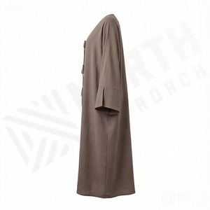 Abaya ouverte, cardigan pour femmes musulmanes, en crêpe de lin texturé, avec lien, style kimono, manches fendues, robe pour tous les jours, été, automne, hiver - Product Image 3