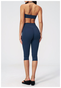 Conjunto de Yoga de 2 Piezas para Mujer, Cuello Redondo, Manga Corta, Cintura Alta, Largo hasta la Rodilla, Sin Costuras, Color Sólido, Spandex y Poliéster, Ropa Deportiva - Product Image 5