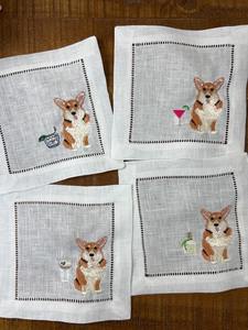 Sous-verre brodé en lin 100% monogrammé, serviettes de table personnalisées pour boissons, serviettes de cocktail réutilisables de style japonais avec ourlet festonné - Product Image 2