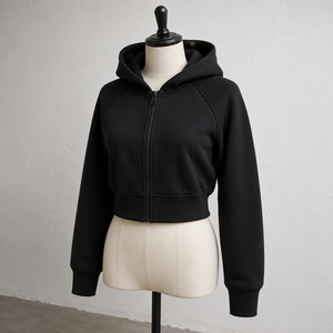 Sudadera con capucha corta para mujer, de color liso, manga larga, con cremallera, de punto sin forro, estilo casual de otoño, a precio mayorista - Product Image 4