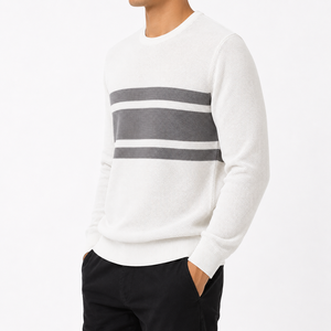 Sweat-shirt en tricot texturé nid d'abeille rayé pour homme, col rond, manches longues, coton respirant, vêtements décontractés |   Fabrication OEM ODM - Product Image 2