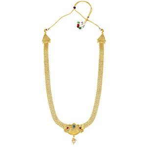 Ensemble collier et boucles d'oreilles en alliage plaqué or 24 carats avec zircon et perles, bijoux de mariage traditionnels pour femmes, forme cloche classique - Product Image 2