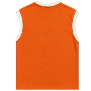 Camiseta sin mangas naranja con ribete blanco y logo bordado en el pecho, chaleco informal de algodón para mujer, cuello redondo, moda personalizada de verano. - Product Image 2