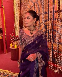 Indian Ethnic Beautiful and Elegant Saree with Embroidery Work for Partywear and Wedding Occasion for Women Fancy Trendy Outfit - Product Image 3
