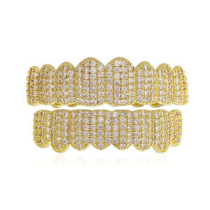 Grillz dentaire unisexe Hiphop en argent sterling plaqué or 18 carats avec moissanite taille brillant, ensemble complet de luxe pour le haut et le bas, pour usage quotidien - Product Image 5