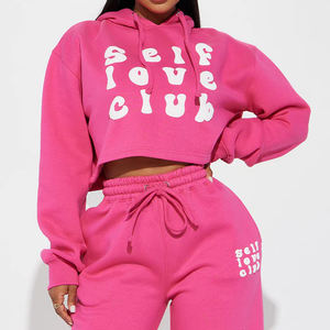 Conjunto Deportivo Informal de Mujer para Todas las Temporadas, Tejido Transpirable de Felpa, Sudadera con Estampado Puff y Pantalones Deportivos - Product Image 2