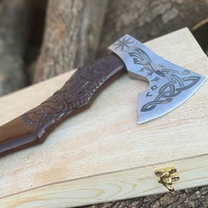 Viking <b>Axe</b> Industrial Grade Handmade Nordic Style Wooden Carbon Steel Blade for <b>Camping</b> Outdoor Adventures Collection Display - Product Image 4
