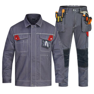 Vêtements de travail pour hommes, uniforme en coton, veste et pantalon de travail résistants à l'abrasion, gris foncé et noir - Product Image 4