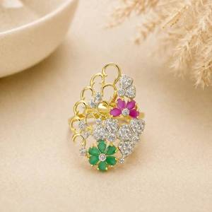 Anillo de compromiso ajustable de rubí Kundan Polki con circonita cúbica, anillo llamativo de rubí, joyería nupcial, joyería tradicional - Product Image 1