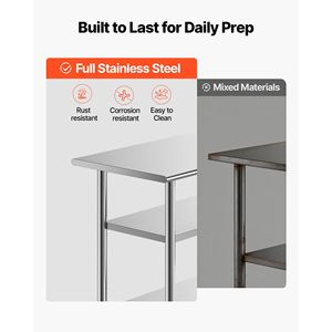 24x48 Inch Stainless Steel Commercial <b>Kitchen</b> Workstation Heavy Duty Metal Sink with 2 <b>Shelves</b> Food Prep Table Utility Features - Product Image 3