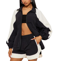 Ensemble 2 pièces coupe-vent en nylon : short et veste oversize respirante pour femme, nouveau design, idéal pour le jogging et l'entraînement, grandes tailles
