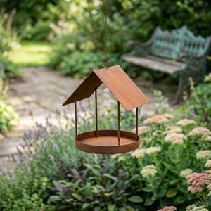 Mangeoire suspendue pour oiseaux avec toit, décoration de jardin extérieur, résistante aux intempéries, fixation sur piquet, finition naturelle, décorative - Product Image 6